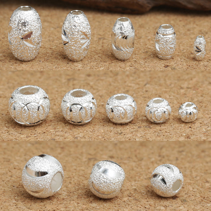10Pcs 925 Sterling Silver Round Oval Olive Spacers Beads Loose For Bracelet DIY Making Parts