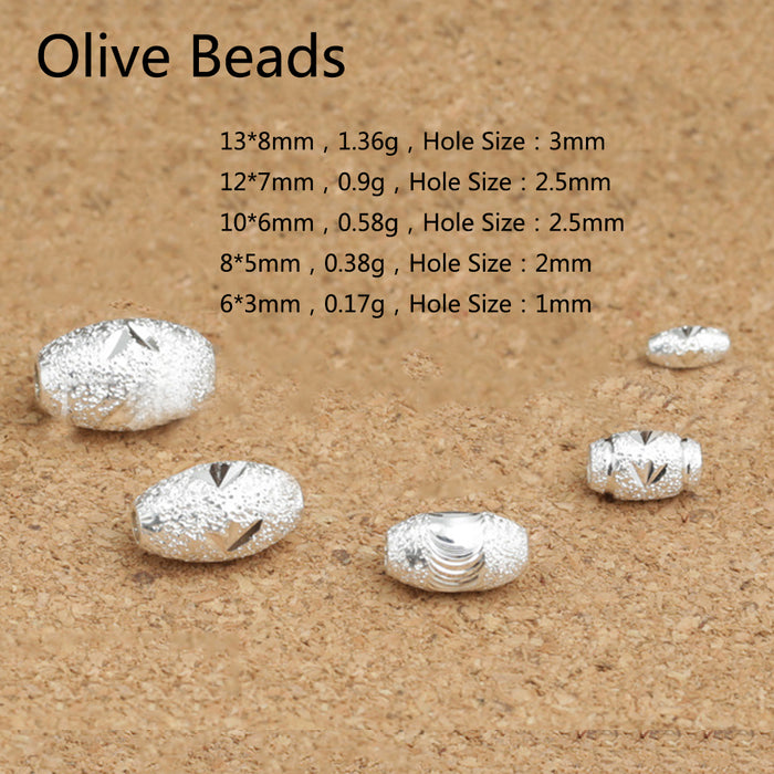 10Pcs 925 Sterling Silver Round Oval Olive Spacers Beads Loose For Bracelet DIY Making Parts