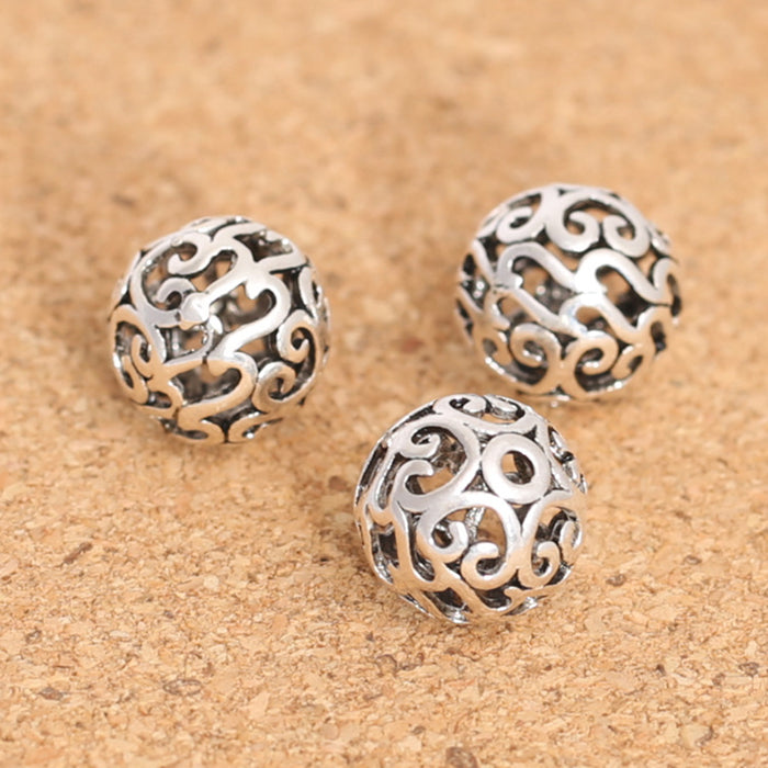 5Pcs 925 Sterling Silver 10mm Round Hollow Spacers Beads Loose For Bracelet DIY Making Parts