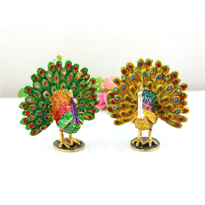 Jewelry Gift Enamel Color Craft Peacock Crystal Trinket Fashion Organizer Box Storage