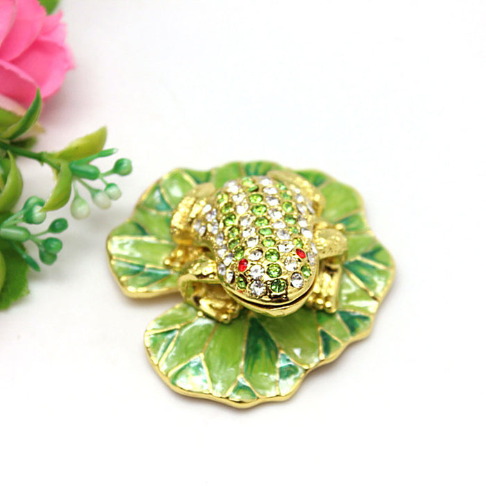 Jewelry Gift Enamel Color Craft Frog Lotus Leaf Crystal Trinket Fashion Organizer Box Storage