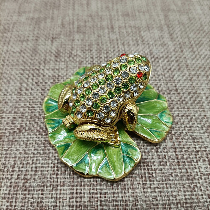 Jewelry Gift Enamel Color Craft Frog Lotus Leaf Crystal Trinket Fashion Organizer Box Storage