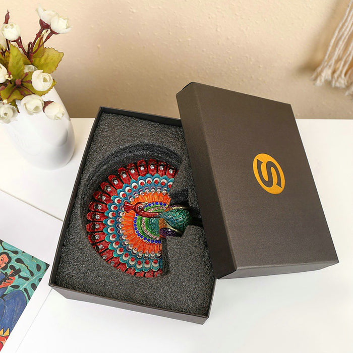 Hard Carved Jewelry Gift Peacock Crystal Trinket Fashion Organizer Box Storage