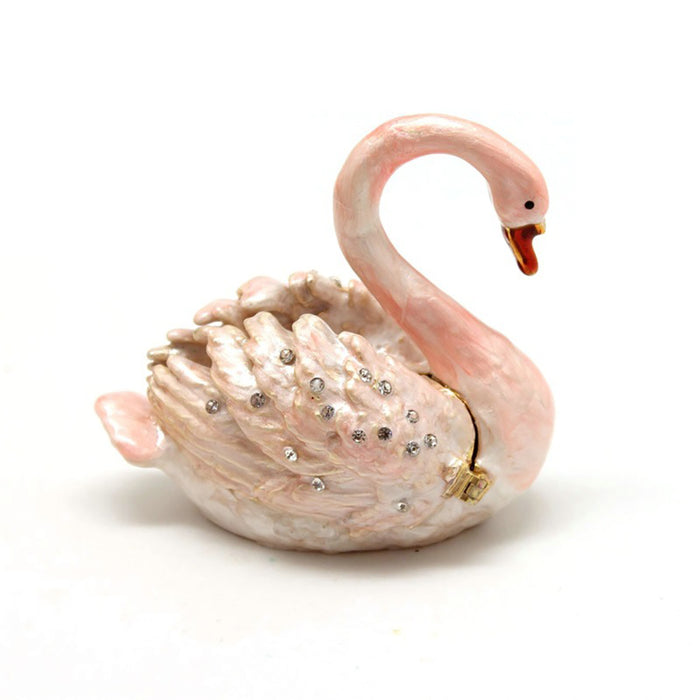 Hard Carved Jewelry Gift Swan Crystal Enameled Trinket Fashion Organizer Box Storage