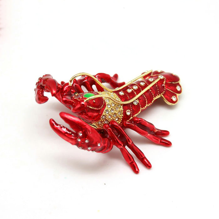 Hard Carved Jewelry Gift Lobster Crystal Enameled Trinket Fashion Organizer Box Storage