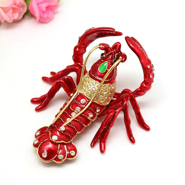 Hard Carved Jewelry Gift Lobster Crystal Enameled Trinket Fashion Organizer Box Storage