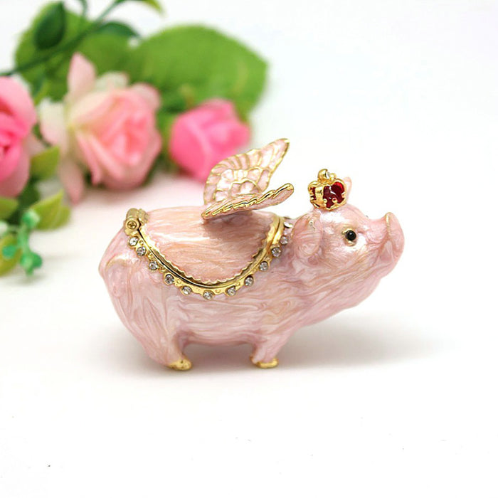Jewelry Gift Flying Pig Crown Crystal Enameled Trinket Fashion Organizer Box Storage