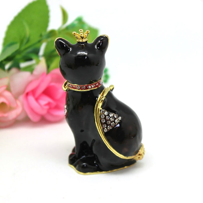 Hard Carved Jewelry Gift Cat Crown Crystal Enameled Trinket Fashion Organizer Box Storage