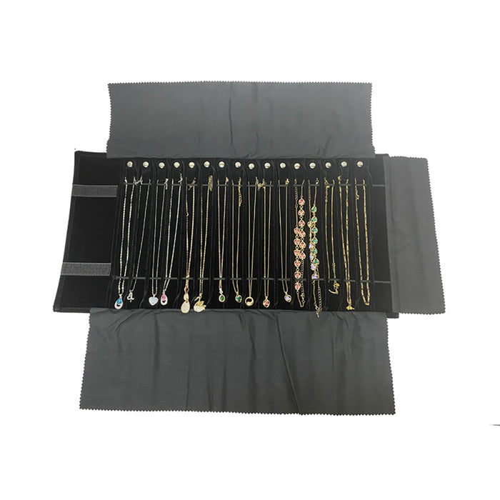 PU Leather Necklace Jewelry Travel Roll Wrap Rolls Wraps Organizer Storage Jewelry Display
