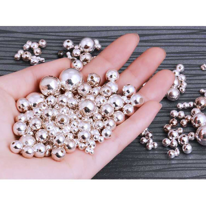500Pcs 3mm-10mm 925 Sterling Silver Round Glossy Beads Jewelry Making Supplies