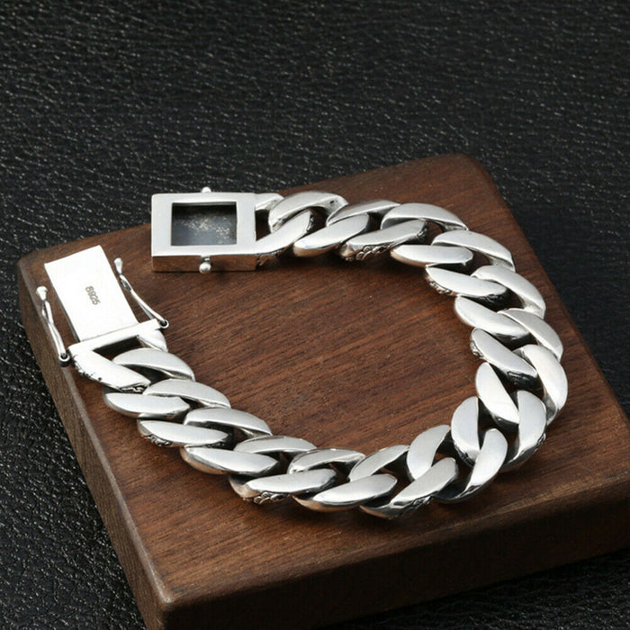 Real Solid 925 Sterling Silver Bracelet Huge Heavy Miami Cuban Chain Punk Jewelry 7.9"
