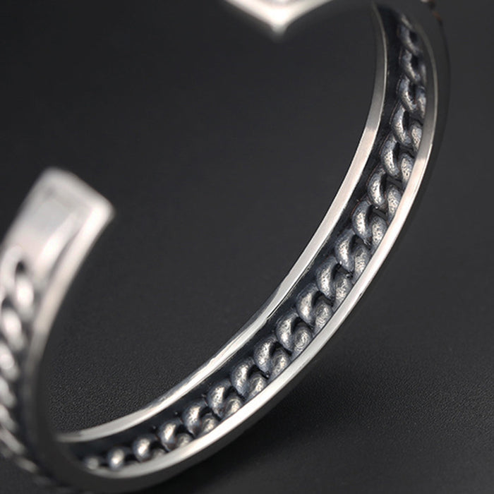 Men's Real Solid 925 Sterling Silver Cuff Bracelet Bangle Cuban Link Chain Braided Punk Jewelry