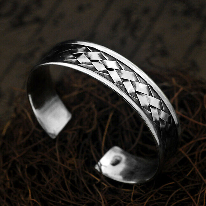 Real Solid 925 Sterling Silver Cuff Bracelet Bangle Braided Fashion Punk Jewelry
