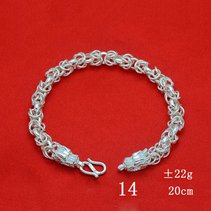 Real Solid 990 Sterling Silver Bracelet Dragon Animals Punk Jewelry 7.9" 8.3"