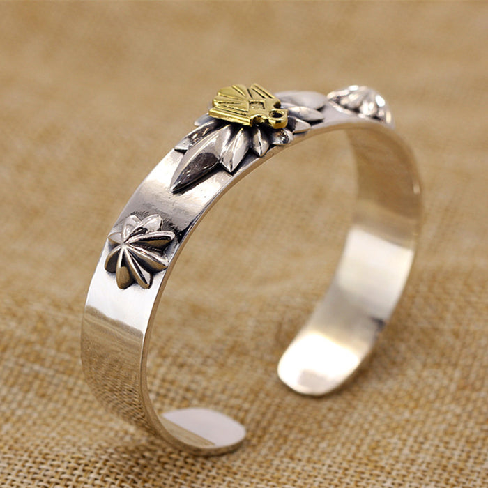 Real Solid 925 Sterling Silver Cuff Bracelet Bangle Animals Bird Flowers Fashion Punk Jewelry