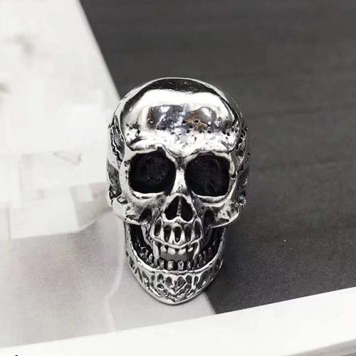 Real Solid 925 Sterling Silver Ring Skeletons Skulls Hip Hop Punk Jewelry Open Size 8 9 10