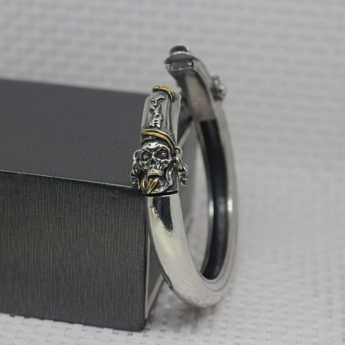 Men's Real Solid 925 Sterling Silver Cuff Bracelet Bangle Skeletons & Skulls Polished Punk Jewelry