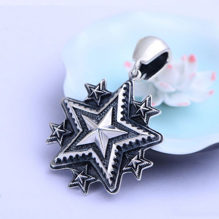 Men's Real Solid 925 Sterling Silver Pendants Five-Pointed Star Jewelry