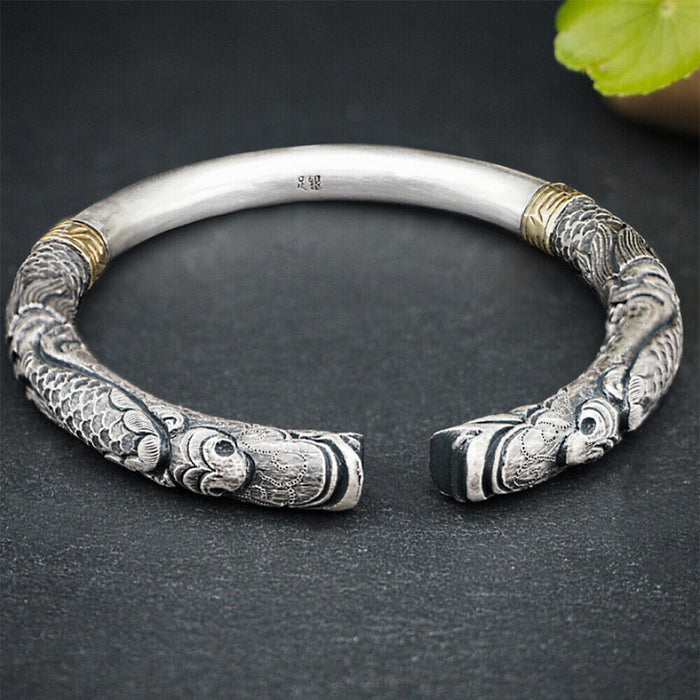 Heavy Real Solid 999 Sterling Pure Silver Cuff Bracelet Bangle Ainmals Dragon Punk Jewelry