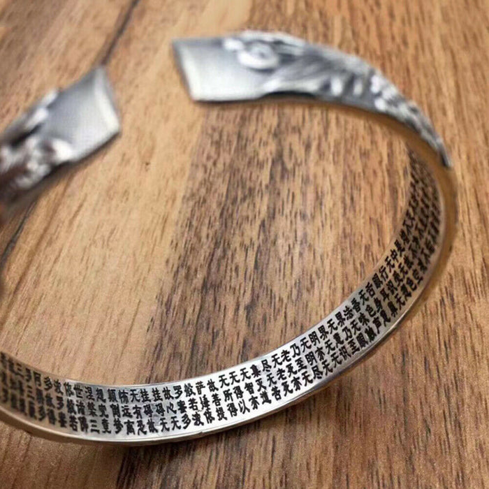 Real Solid 999 Sterling Silver Cuff Bracelet Bangle Animals Dragon Auspicious Cloud Lection Luck Jewelry
