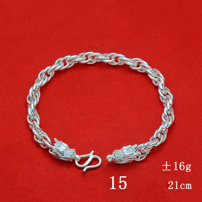 Real Solid 990 Sterling Silver Bracelet Dragon Animals Punk Jewelry 7.9" 8.3"