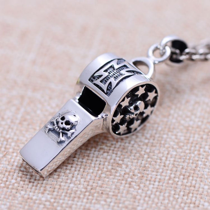 Men's Real Solid 925 Sterling Silver Pendants Whistle Skull Cross Star Jewelry