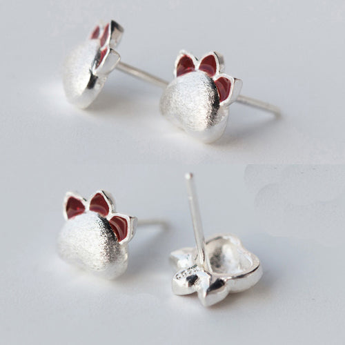 Genuine 925 Sterling Silver Ear Stud Earrings Women's Cute Cat's Paw Jewelry
