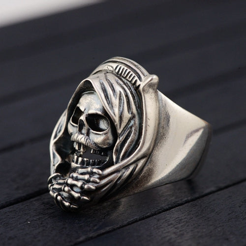 Real Solid 925 Sterling Silver Ring Skeletons Skulls Gothic Punk Jewelry Open Size 8 9 10 11 12