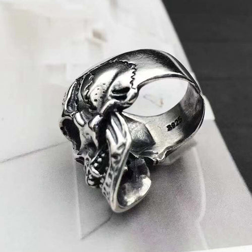 Real Solid 925 Sterling Silver Ring Skeletons Skulls Hip Hop Punk Jewelry Open Size 8 9 10