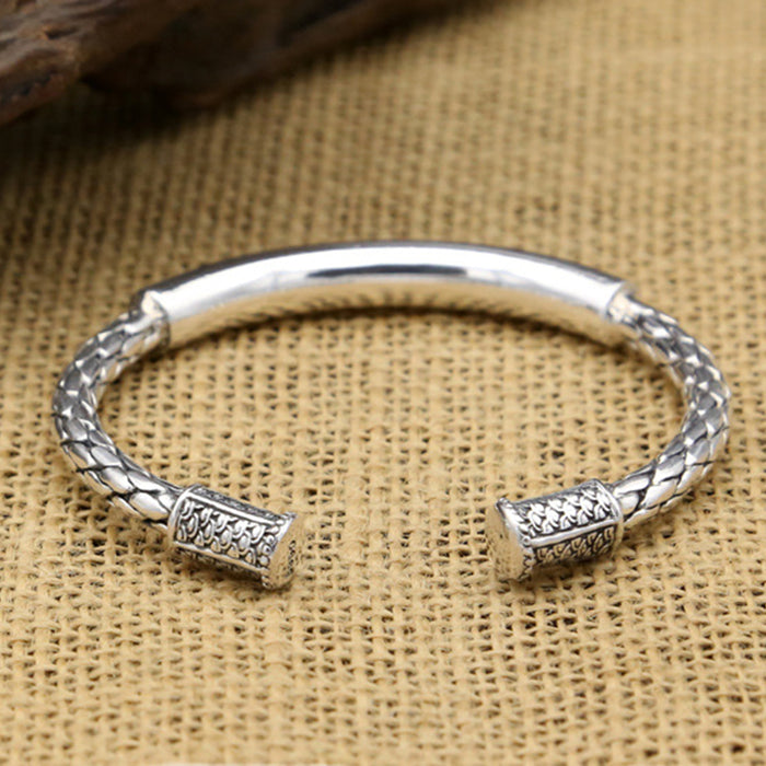 Real Solid 925 Sterling Silver Cuff Bracelet Bangle Polished Braided Punk Jewelry