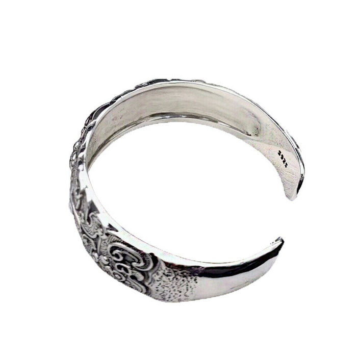 Men's Real Solid 925 Sterling Silver Cuff Bracelet Bangle Gluttonous Animals Punk Jewelry