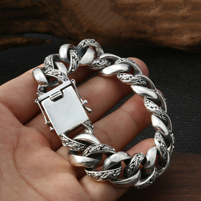 Real Solid 925 Sterling Silver Bracelet Huge Heavy Miami Cuban Chain Punk Jewelry 7.9"