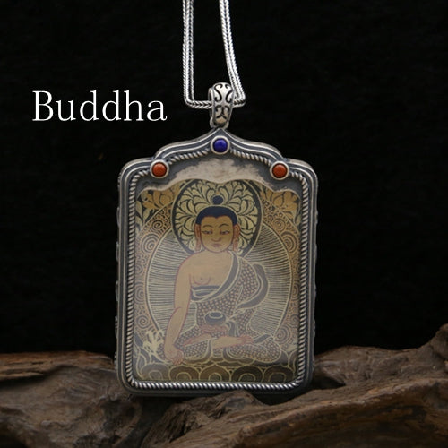 Real 925 Sterling Silver Pendant Thangka Amulet Buddha Guanyin Jewelry