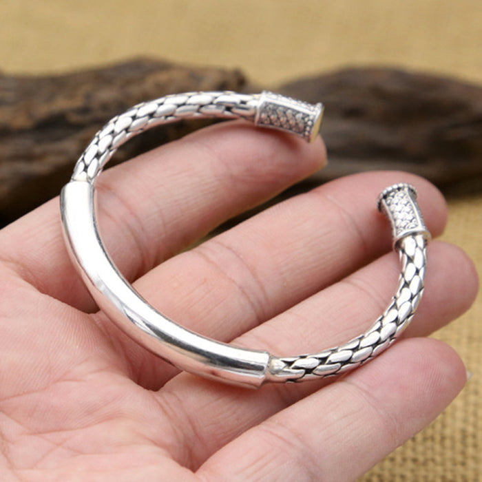 Real Solid 925 Sterling Silver Cuff Bracelet Bangle Polished Braided Punk Jewelry