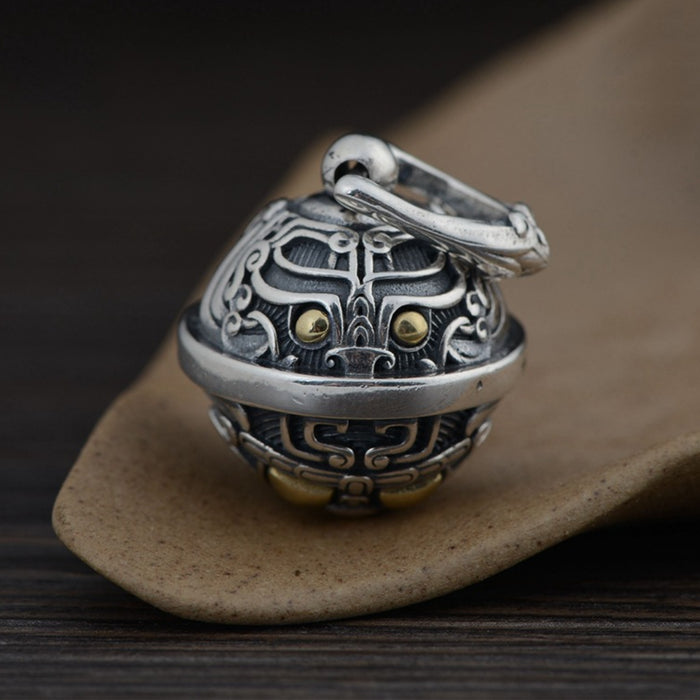 Men’s Real Solid 925 Sterling Silver Pendants Gluttonous Wild Beast Bell Fashion