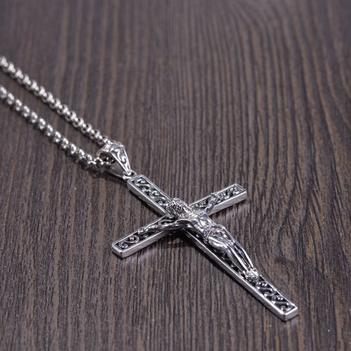 Real 925 Sterling Silver Pendant Crucifix Cross Jesus Hollow