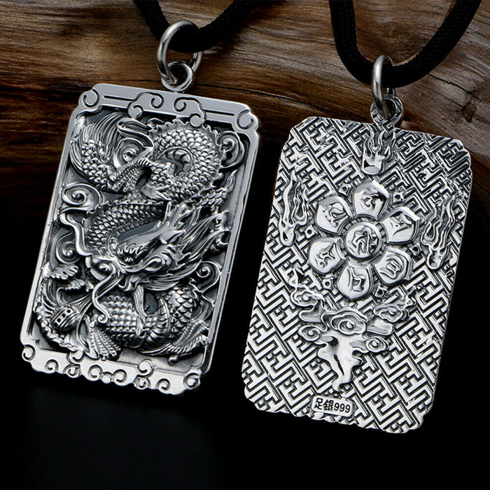 Men's Women's Real Solid 999 Sterling Silver Pendants Dragon Om Mani Padme Hum