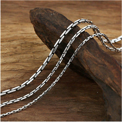 Real Solid 925 Sterling Silver Necklace Rectangular Chain Men Women 18"-24“