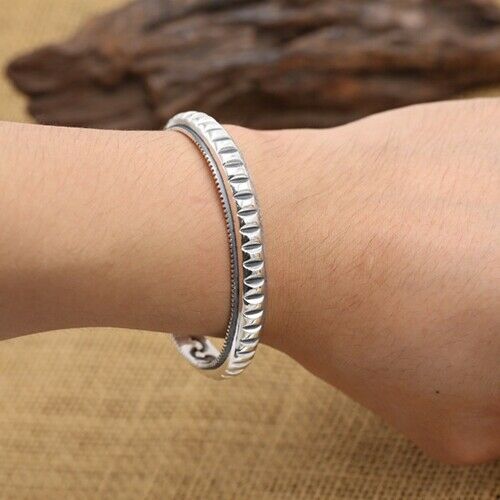 Real Solid 925 Sterling Silver Cuff Bracelet Bangle Simple and Smooth Fashion Jewelry