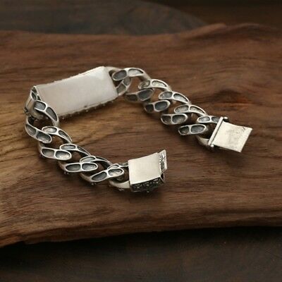 Men's Solid 925 Sterling Silver Bracelets Cuban Link Chain Skulls Punk Jewelry 7.7" - 8.9"